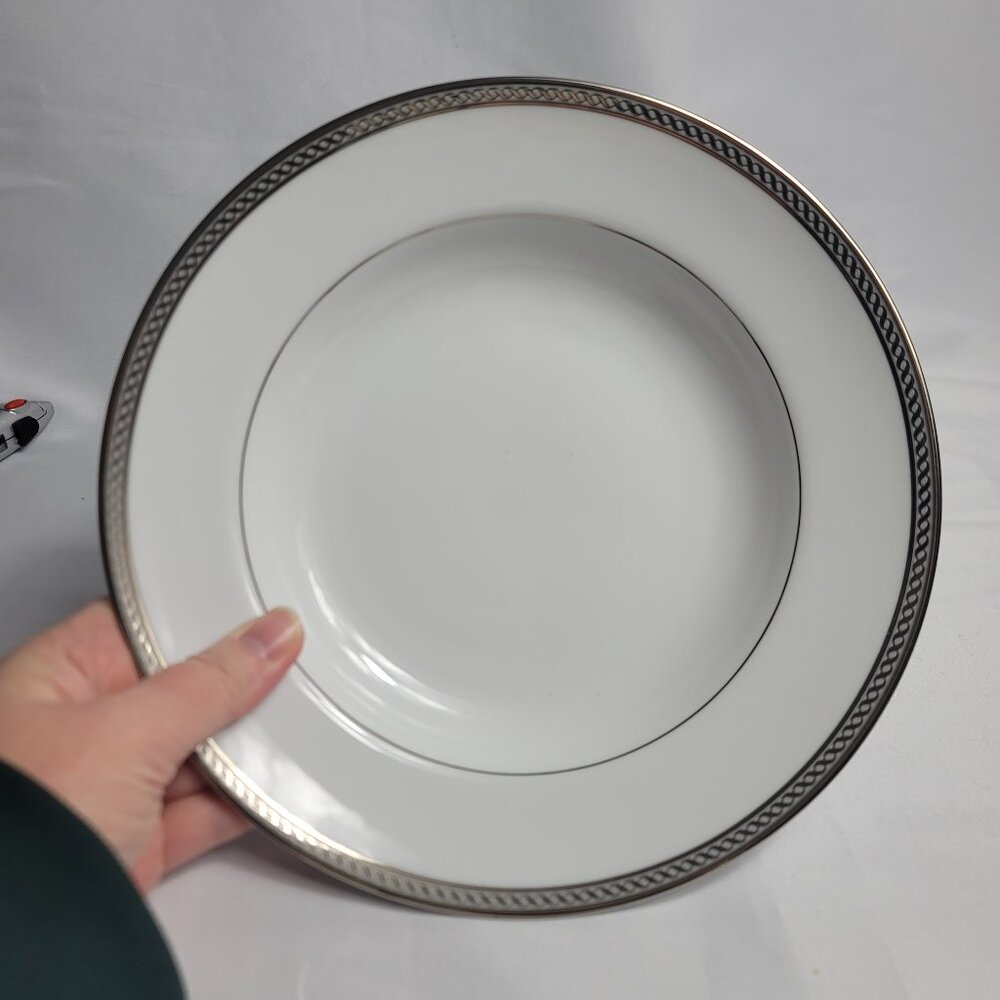 Gorham Warwick Platinum Rim Soup Bowl White Platinum Band Spiral Weave NEW